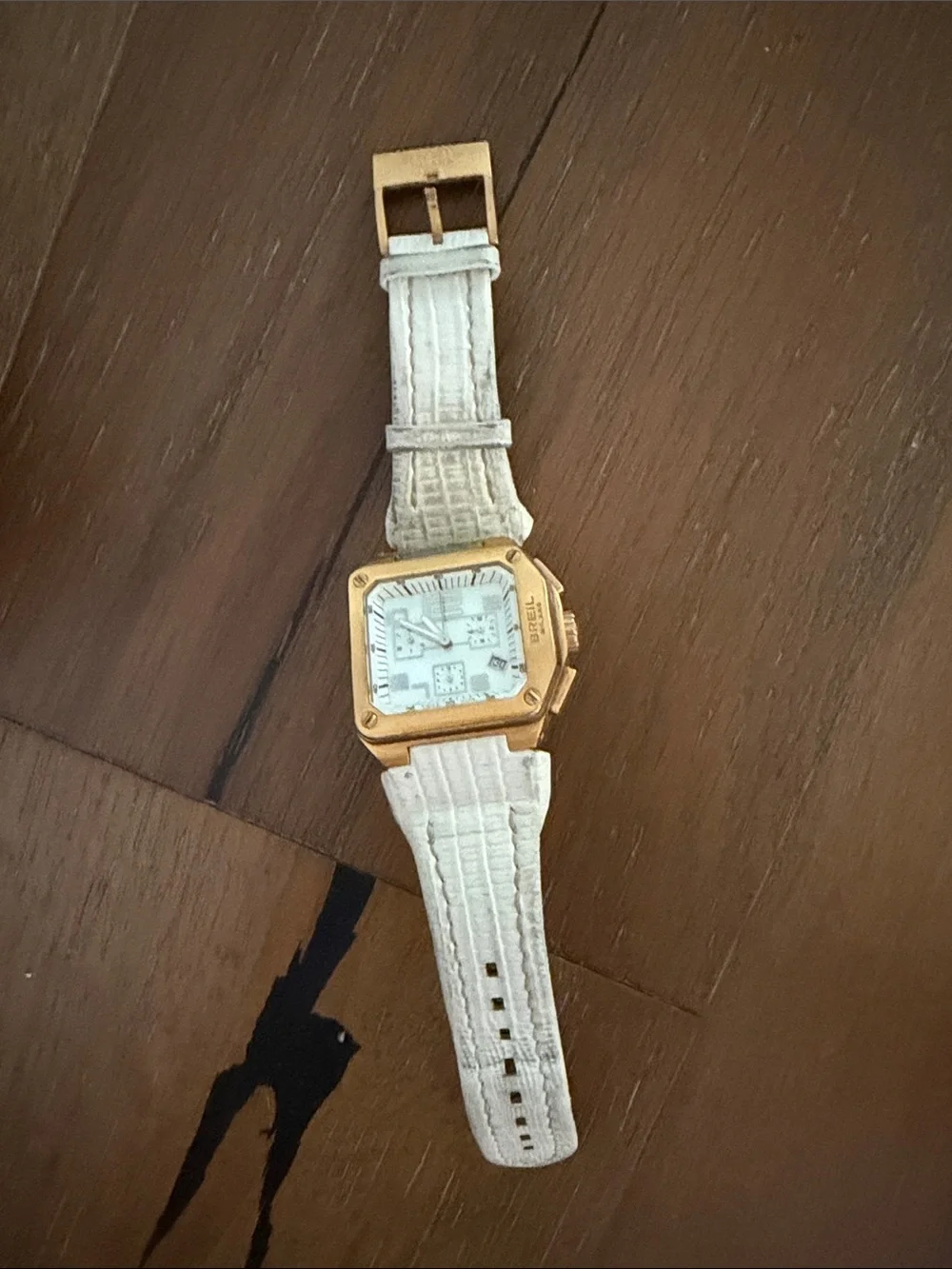 BREIL White Leather Strap Watch with Rose Gold Case